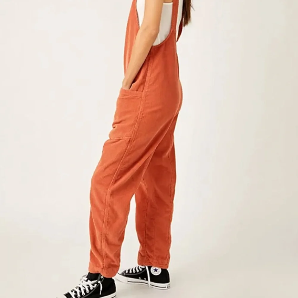 Free People High Roller Corduroy Jumpsuit in Burnt Orange